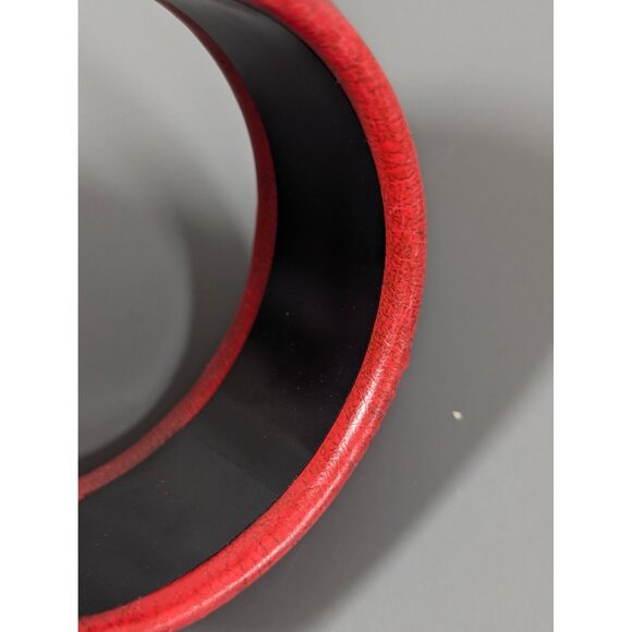 Retro Red Leather Wrapped Bangle Bracelet Wide Chunky Statement 8.5" - Picture 5 of 9